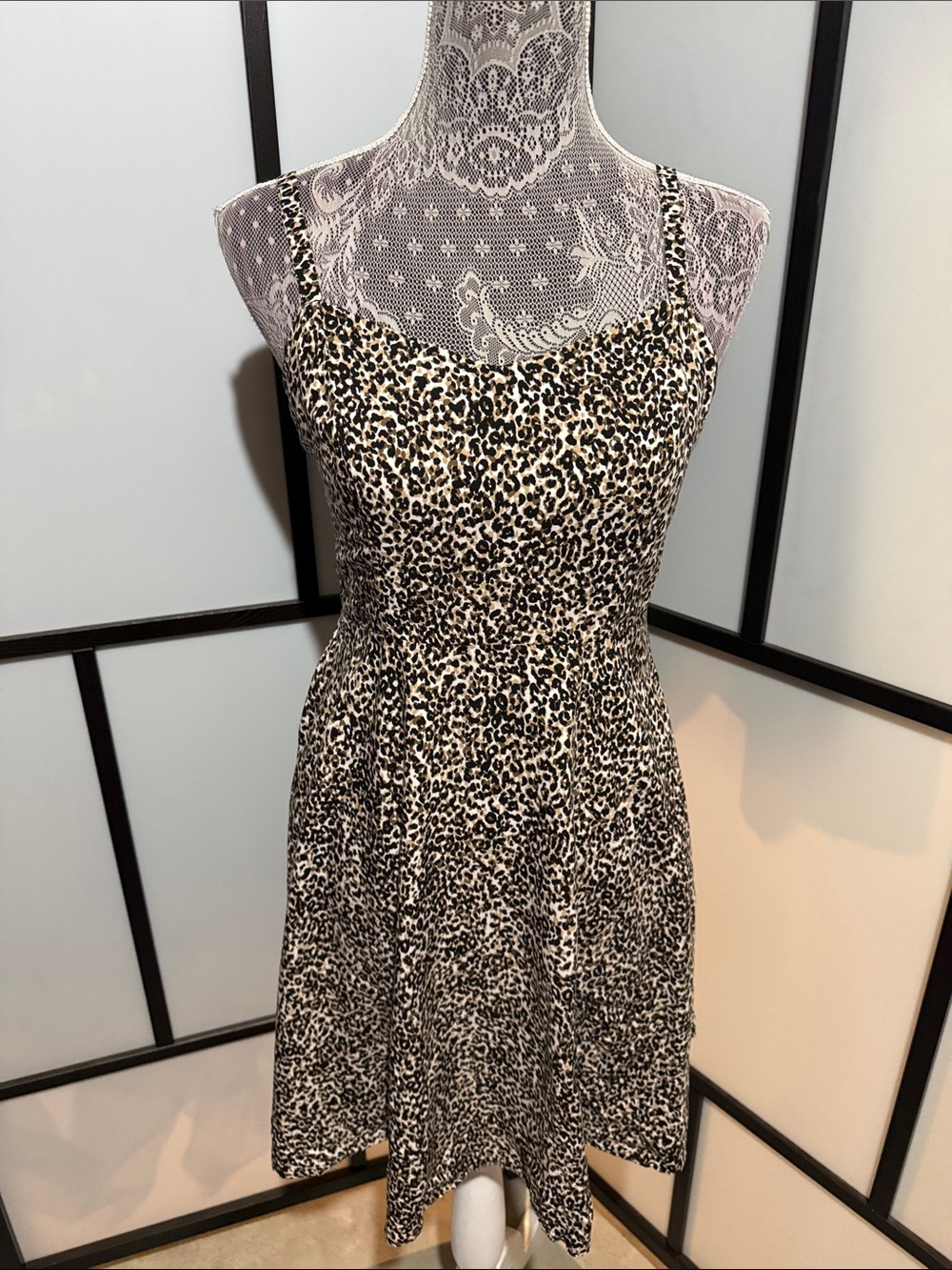 Old Navy Leopard Print Mini Dress in Black and Cream with Tan Spots